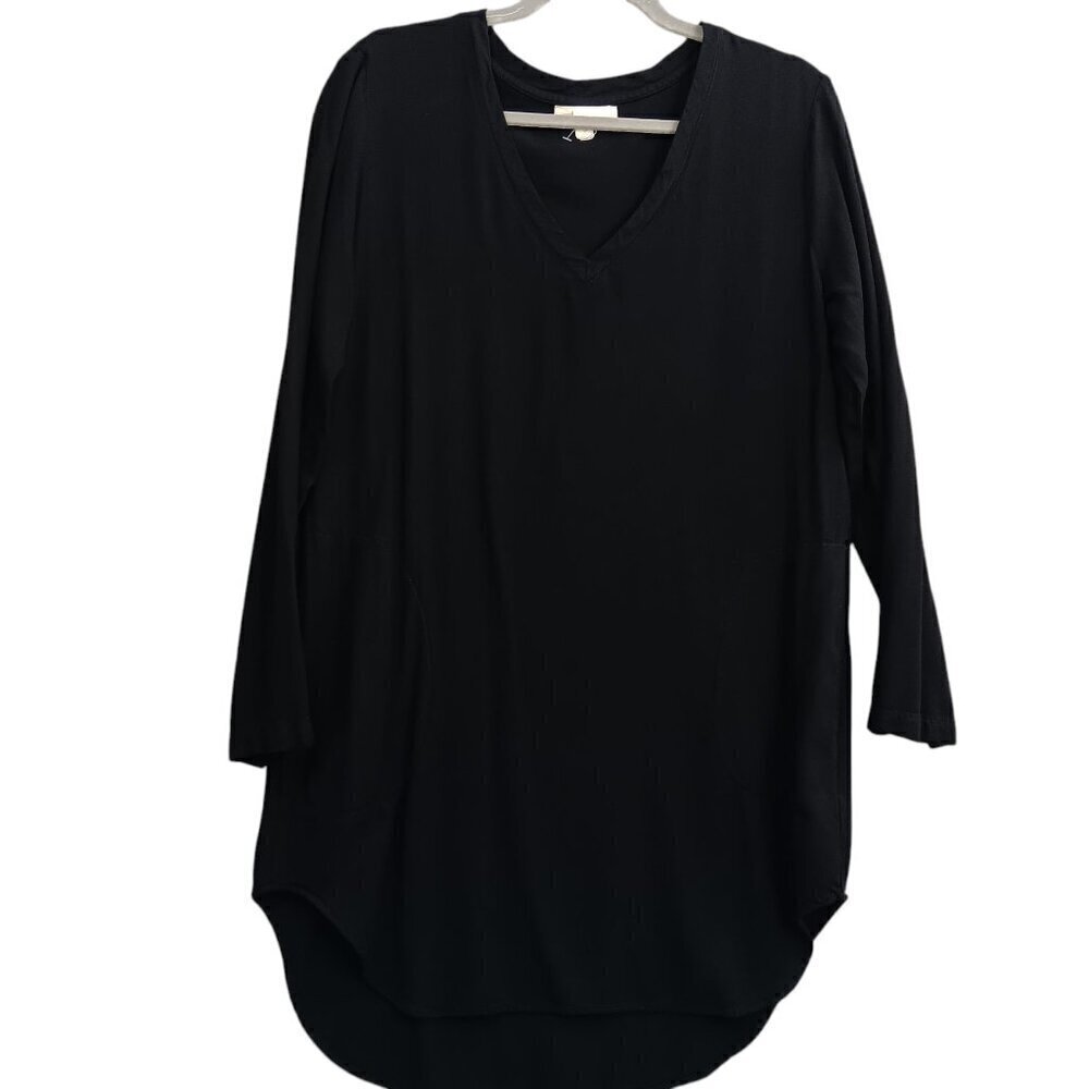 Cloth & Stone Tunic Shirt Dress Black V Neck Long Sleeve Pullover Pockets Size M